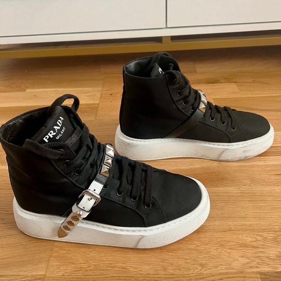 Prada tessuto studded black high top sneaker - Picture 3 of 10
